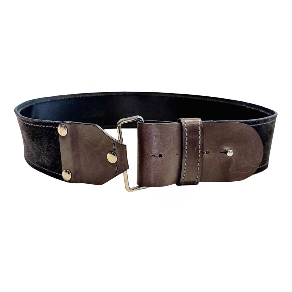 Zenobia | Italy | Wide Leather Belt | Dark Brown | Riveted Buckle | 39” x 2”